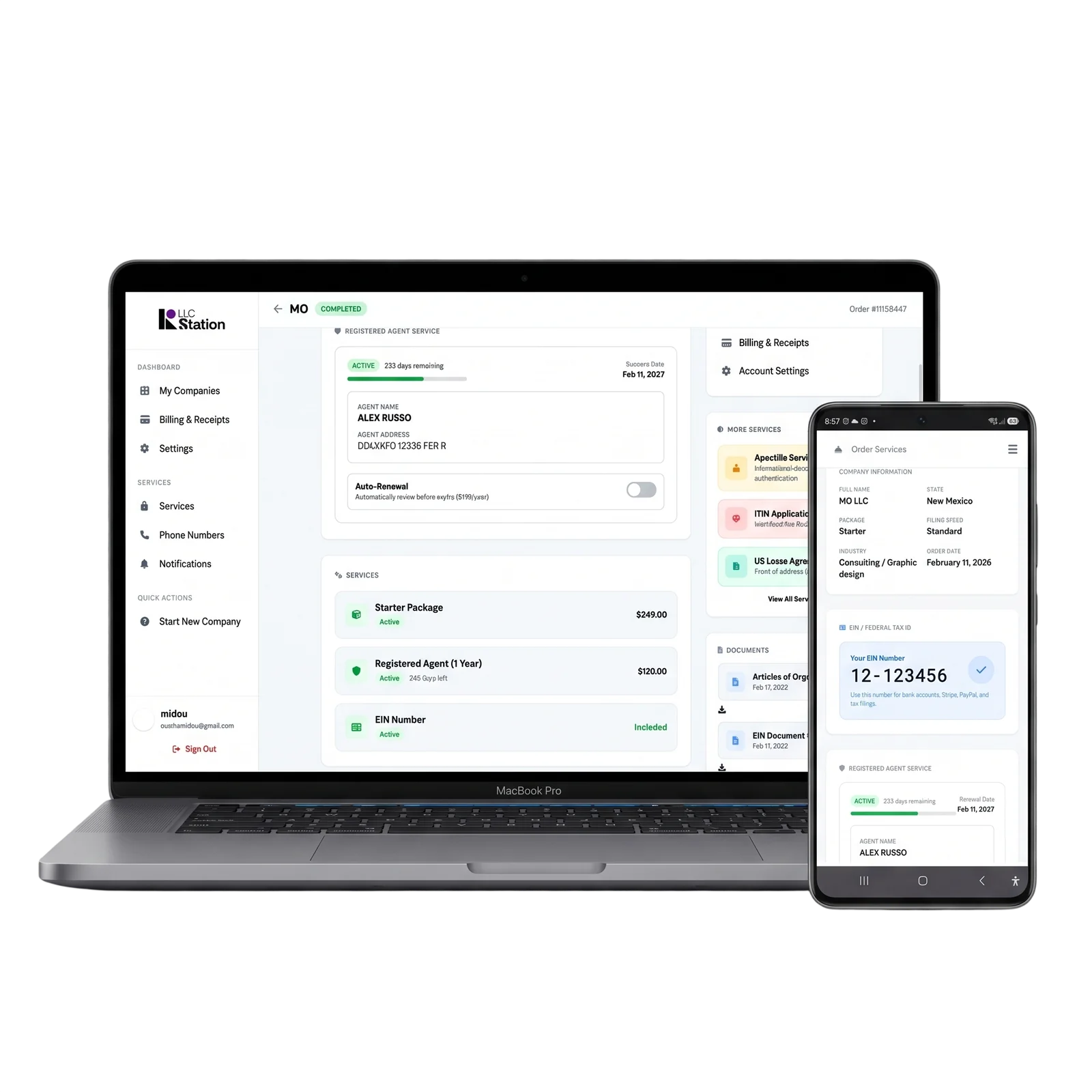 LLC Station dashboard on laptop and phone