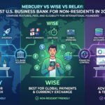 Comparison infographic of Mercury vs Wise vs Relay for non-residents choosing a U.S. business banking option in 2026.