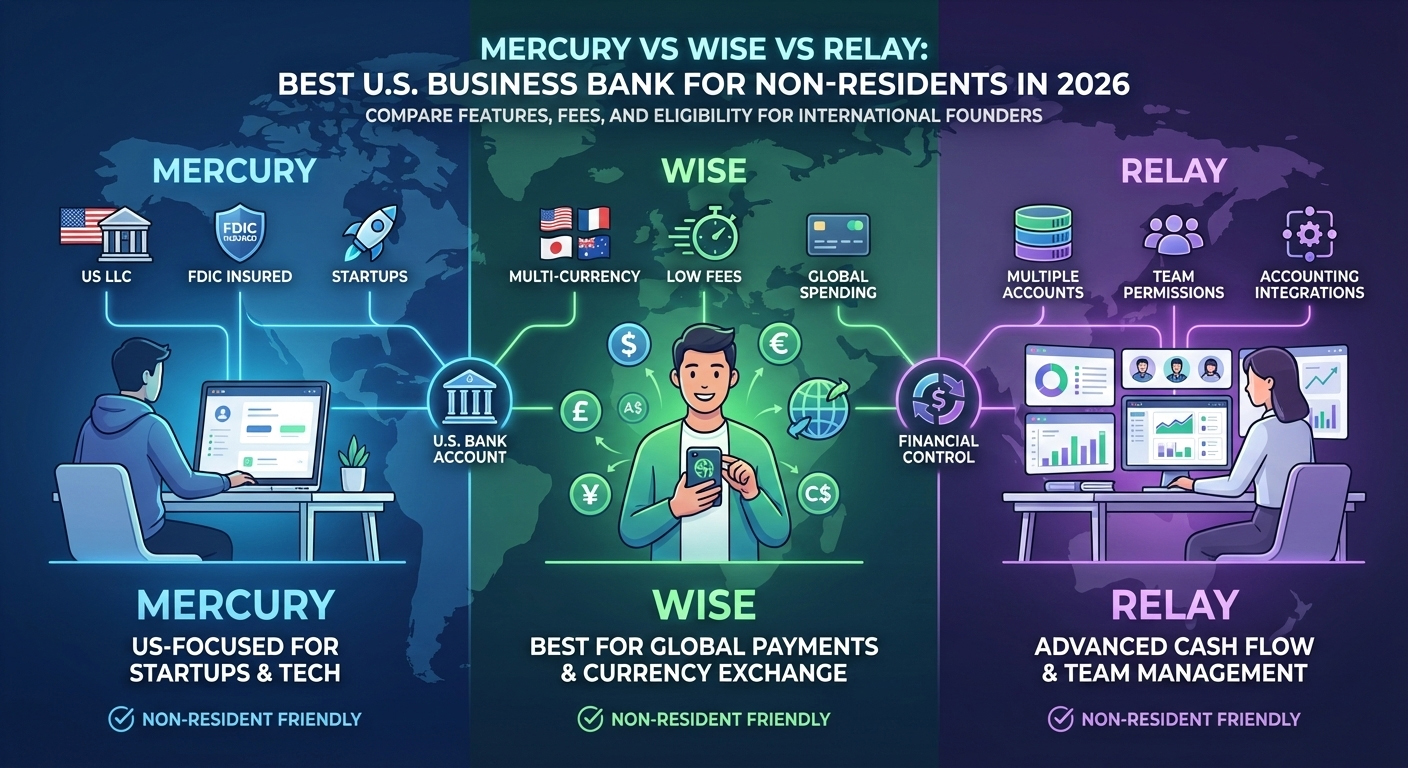 Mercury vs Wise vs Relay: Best U.S. Business Bank for Non Residents in 2026
